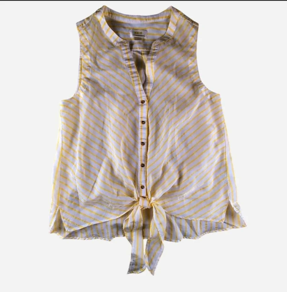 Maeve Anthropologie Yellow Stripe Tie front Sleeveless Top Modal Blend Size 12 - Picture 1 of 5